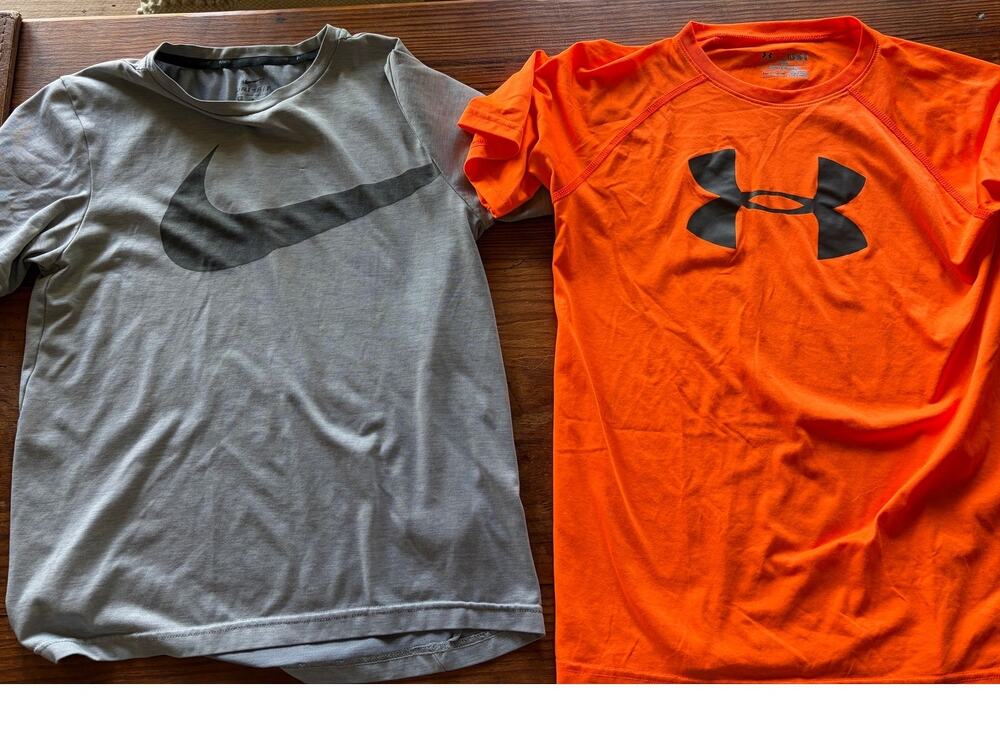 Nike Under Armour Bundle 2 Youth Large T Shirts Gray Orange